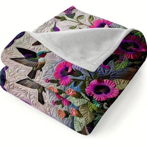 💥RESTOCK!💥Beautiful Hummingbird Digital Print Fleece Flannel Blanket 50" x 60" - Picture 4 of 4